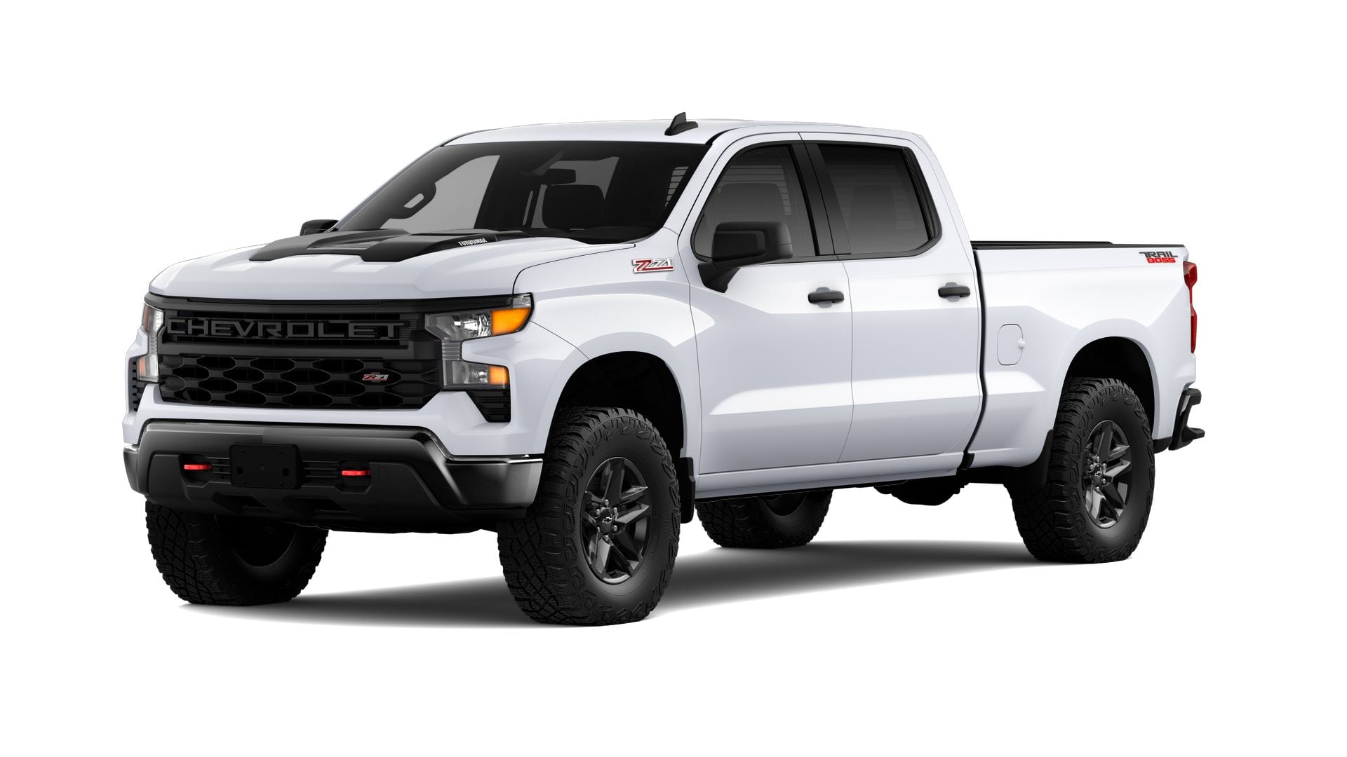 2026 Chevrolet Silverado 1500 Custom Trail Boss in Summit White — front three-quarter view
