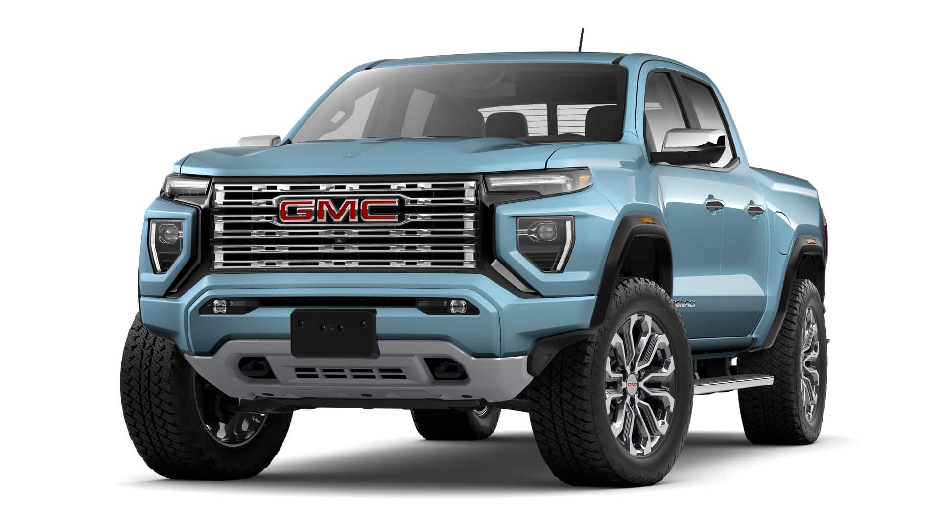 2026 GMC Canyon Denali in Glacier Metallic — front three-quarter view