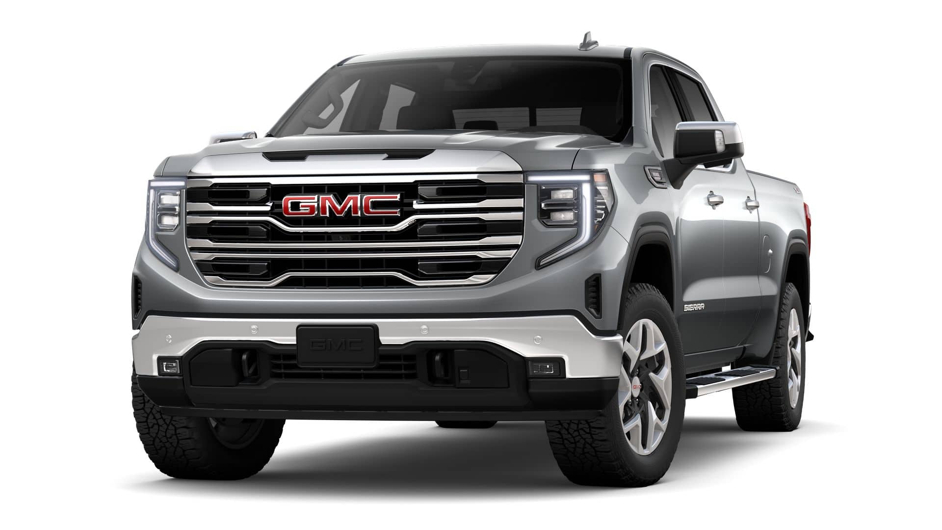 2026 GMC Sierra 1500 SLT in Sterling Metallic — front three-quarter view