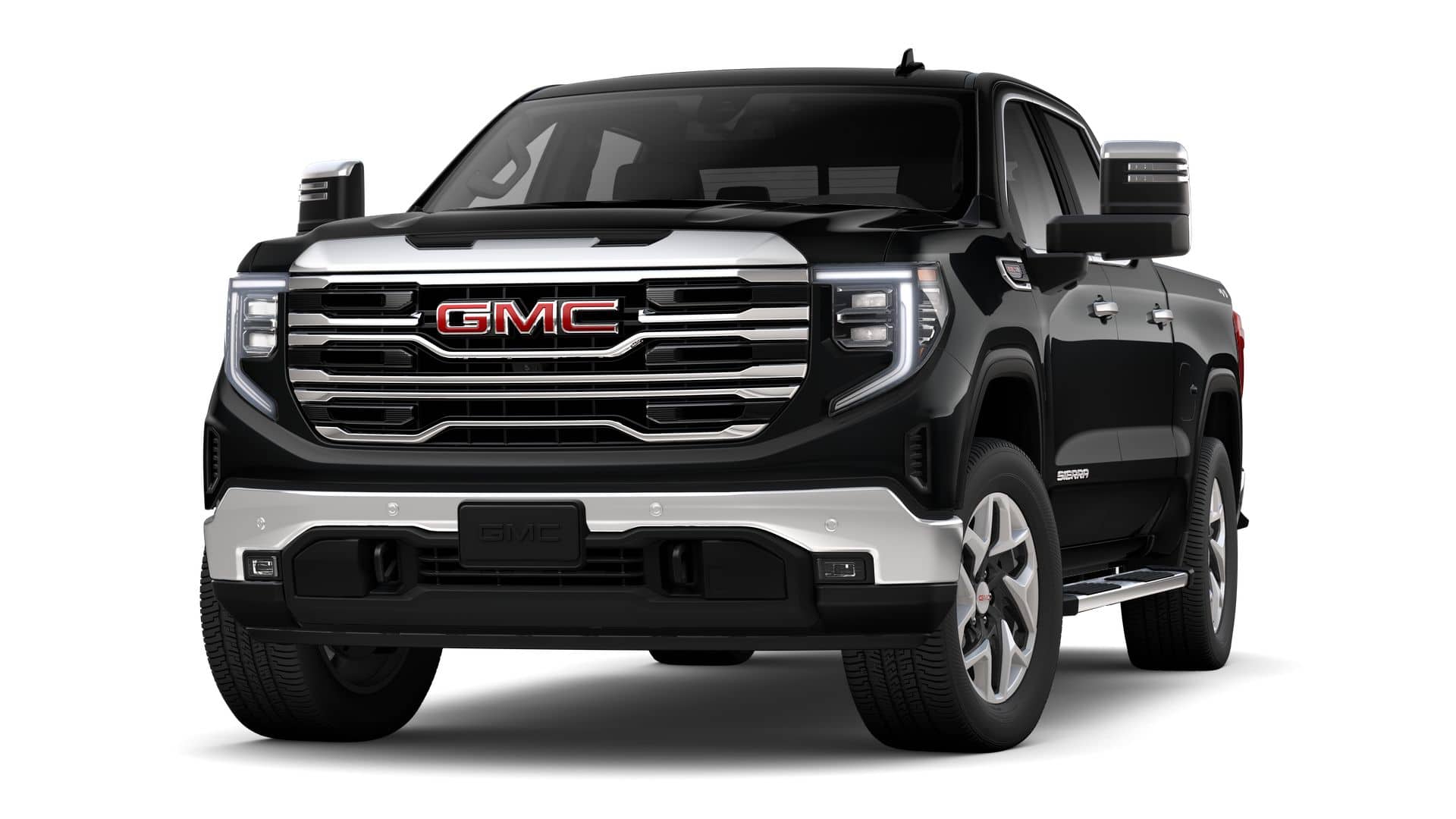 2026 GMC Sierra 1500 SLT in Onyx Black — front three-quarter view